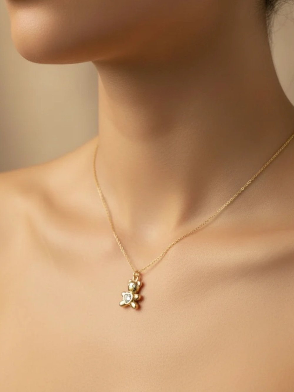 “Sending a Bear Hug” 18K Gold Dipped Cubic Zirconia Necklace